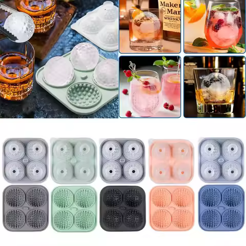 4Grids Silicone Ice Grid Football Ice Cube Mold with Cover Large Ice Cube Maker for Whiskey Cocktails Kitchen Bar Tool Accessory