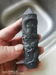Elite Shungite Tower Point Protect Against EMF Radiation Anti Radiation Karelia handcrafted carved dragon-1pcs.