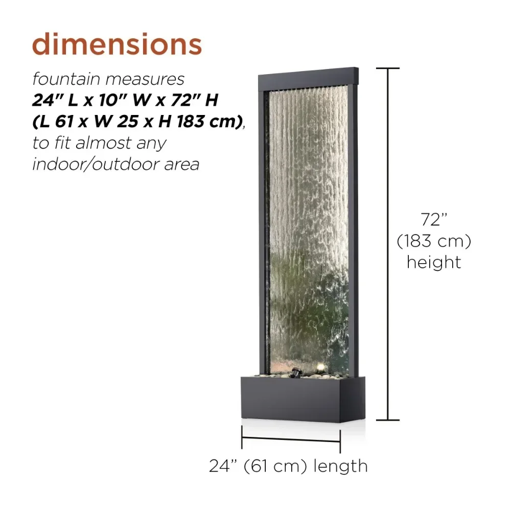 2024 New  Indoor/Outdoor Contemporary Floor Mirror Water Fountain with Natural Stones and Light, 72