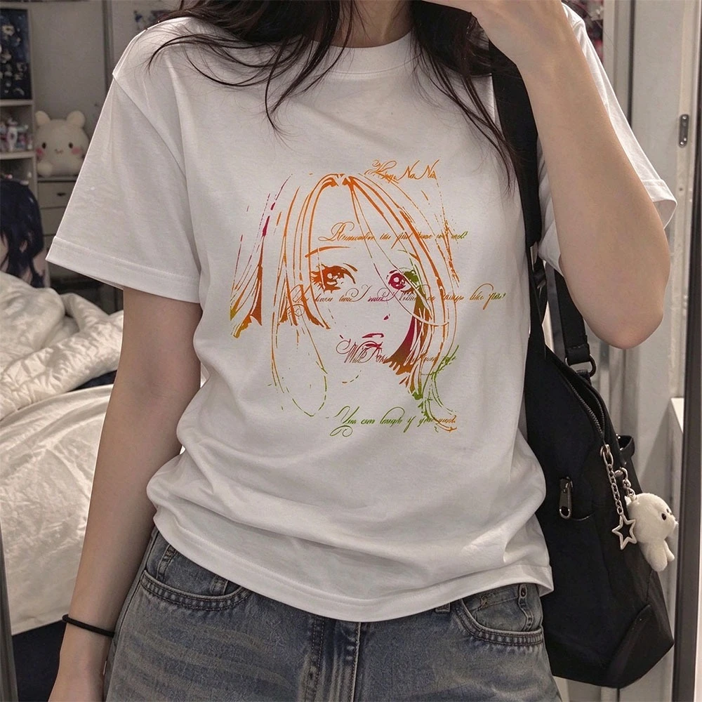 T-shirts featuring cartoon-style prints, millennial style, Harajuku style, '90s retro punk style, loose and oversized, unisex