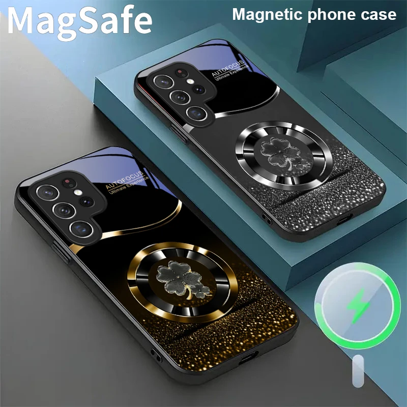 

Purple Four Leaf Flower For Samsung Galaxy S20 FE S21 22 23 Plus S24 Ultra S25 Edge S24Ultra 22Plus Magsafe Glass Phone Casee