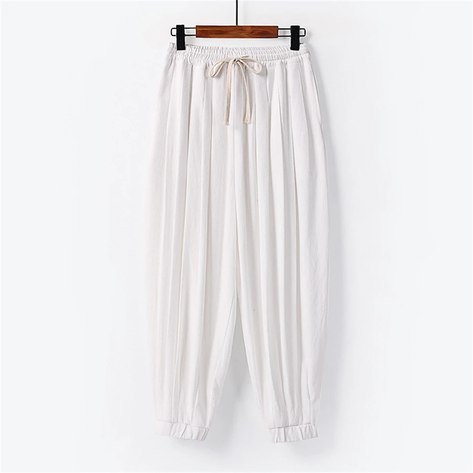 Solid Color Linen Pants Men 9XL Plus Size Jogger Pants Fashion Casual Elastic Waist Pants Male Linen Trousers Big Size 9XL