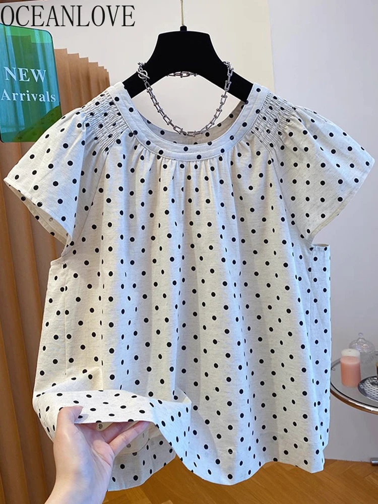 

OCEANLOVE Women Shirts&blouses Polka Dot Sweet Flying Sleeve Spring Summer Blusas Mujer Korean Fashion Elegant Camisas