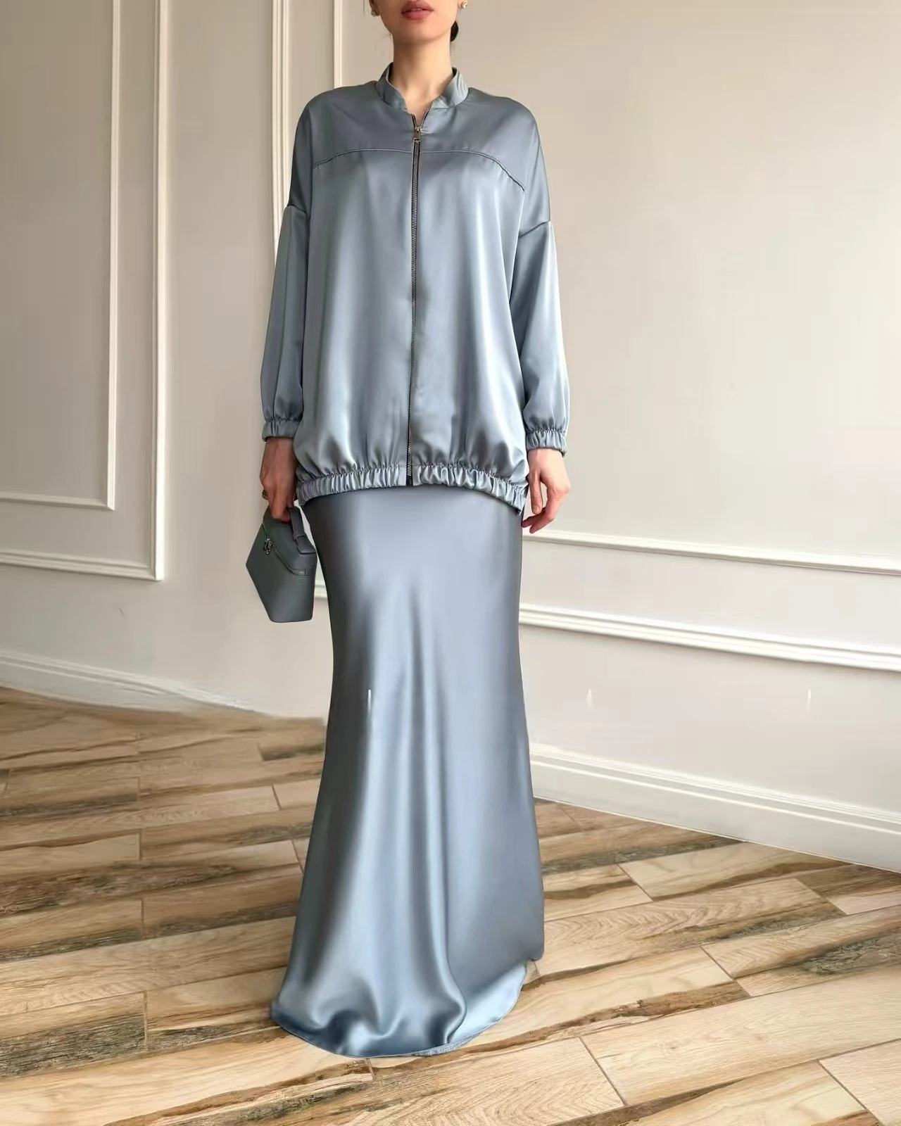 

New Zipper Jacket And Skirt Set Two-Piece Upper Body Half Skirt Ensemble Summer Casual All-Season Fashionable Women's Wear