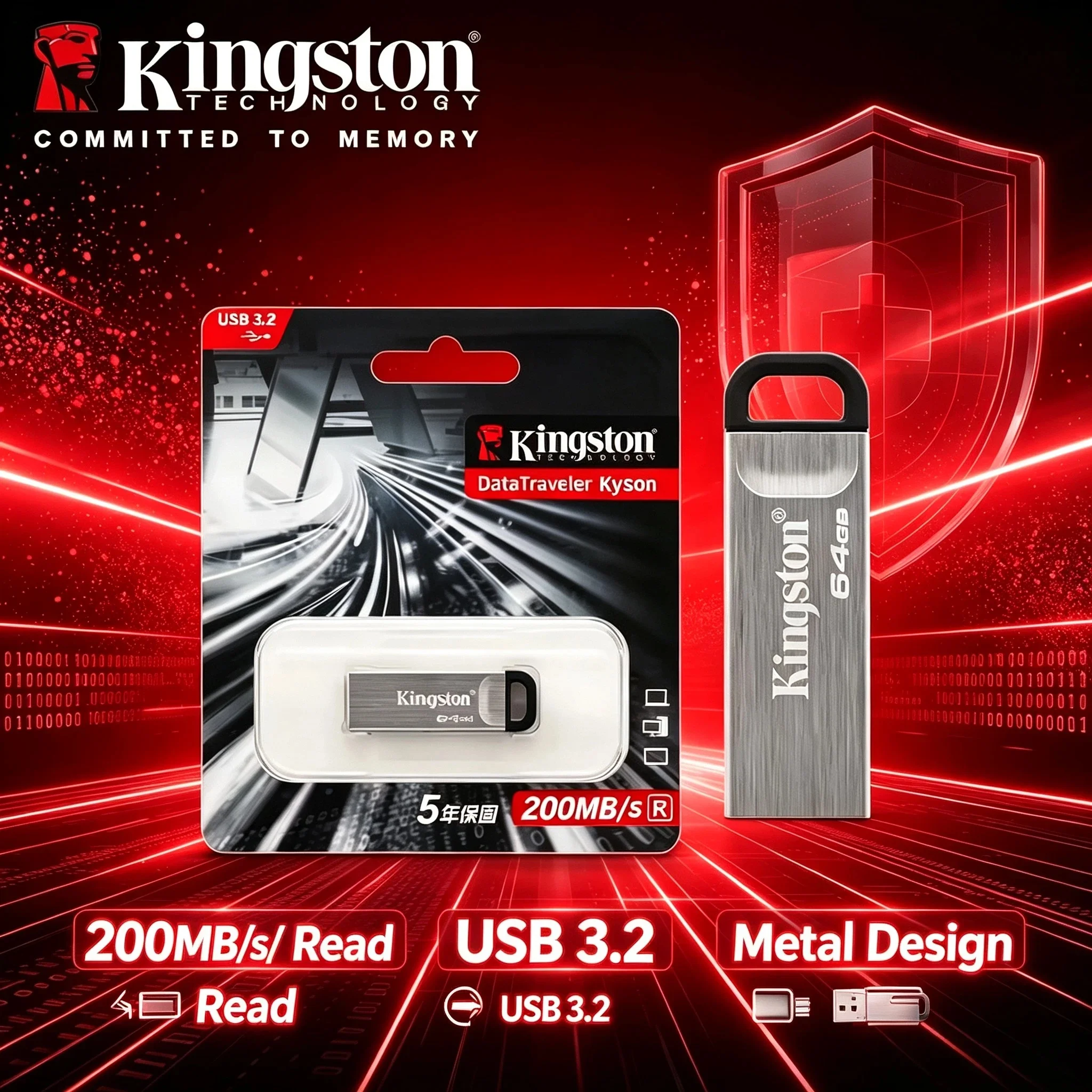 Kingston DataTraveler Kyson USB Flash Drive 64GB 128GB 256GB 512GB USB3.2 Gen 1 200MB/s for PC Desktop Laptop