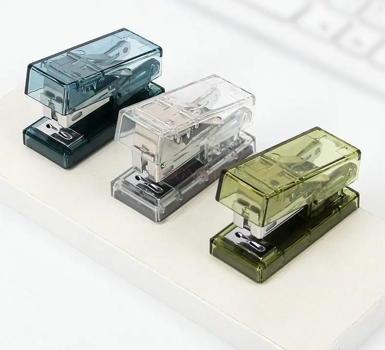 Transparent mini stapler for students, compact, labor-saving and portable office bookbinding machine