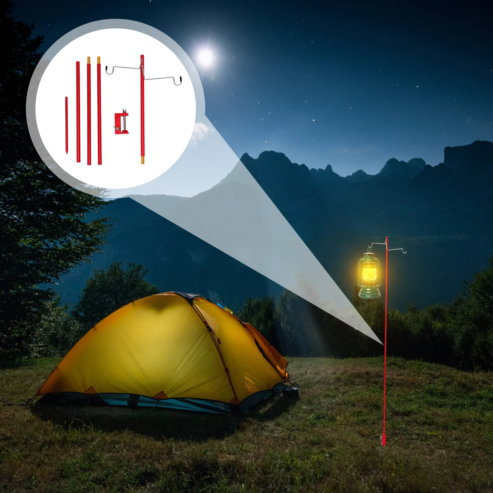 1 Set Aluminum Alloy Camping Lamp Pole Lightweight Detachable Lantern Stand For Outdoor Hiking Fishing Multi-Functional Light