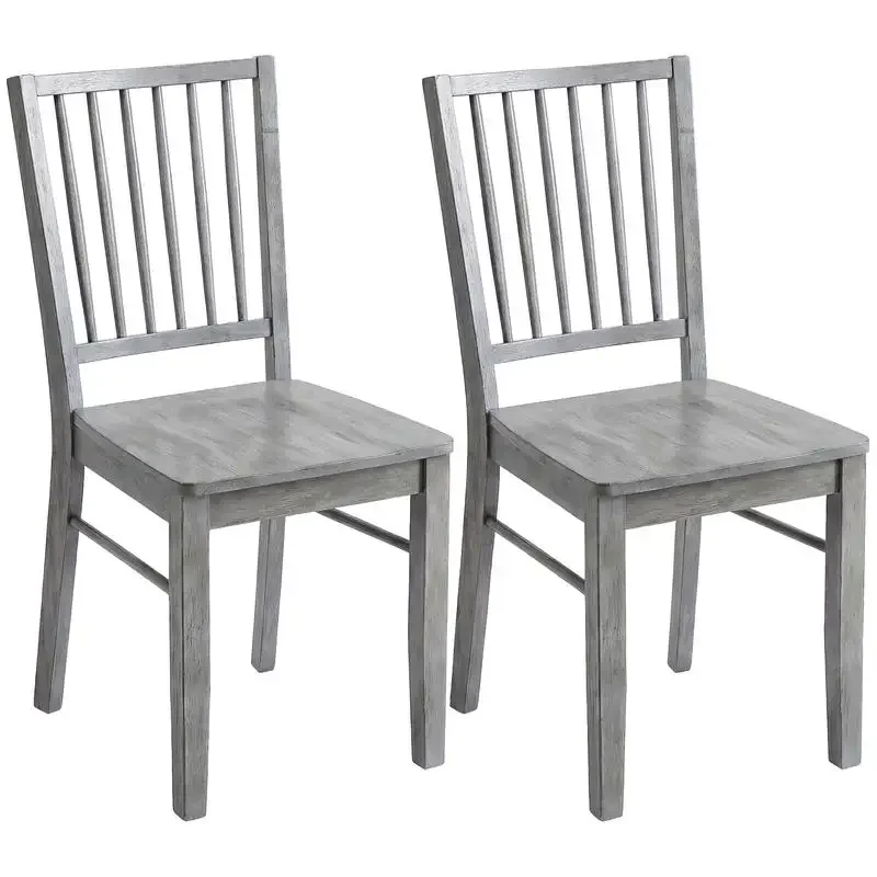Dining Chairs Set of 2 Ergonomic Solid Wood, Armless Kitchen Chairs with Rubberwood Legs, Rustic Gray