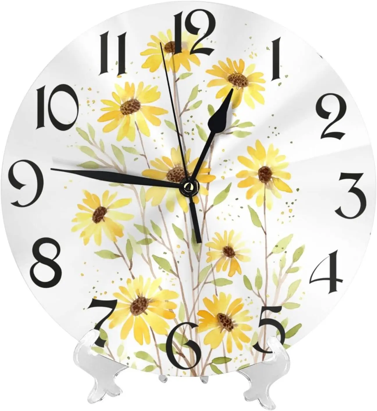 Wall Clock Yellow Daisy Watercolor Flower Silent Non-Ticking 10 Inch Round Clocks Battery Operated Quartz Analog for L