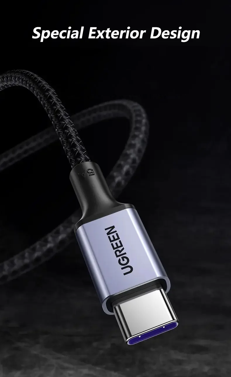 UGREEN Cable USB C USB2.0 5A Cable de carga rápida 66w USB a tipo C Cable Nylon trenzado tipo C cargador 480Mbps transferencia de datos