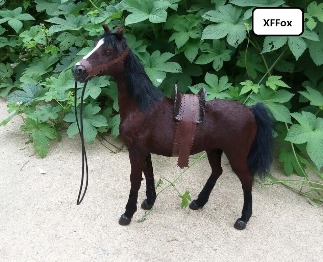 big real life 1:6 war horse model plastic&furs simulation brown blood horse with saddle gift about 36x34cm xf1882