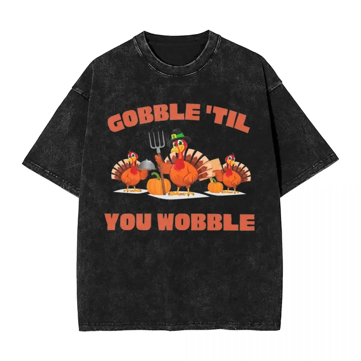 Men's T Shirt Thanksgiving Turkey Washed T Shirts Hip Hop Gobble til you Wobble Summer Tee Shirt Y2K Retro Casual Clothing Gift