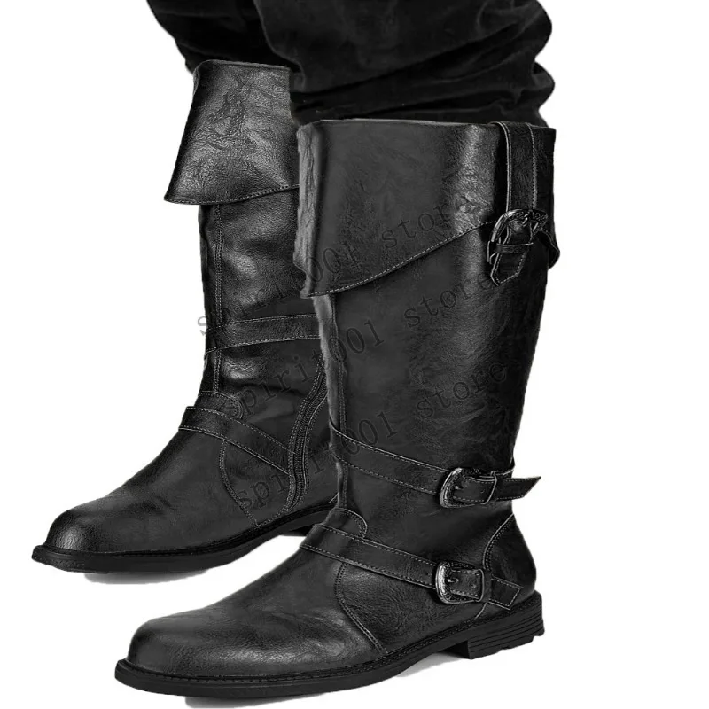 medieval-renaissance-men's-retro-black-pu-leather-cosplay-boots-mid-tube-gothic-pirate-western-cowboy-shoes-cosplay-knight-boots