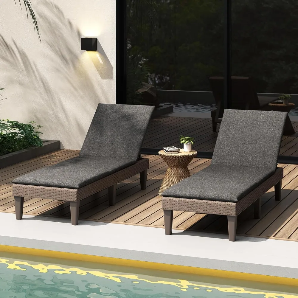 Outdoor Chaise Lounge Chair Rattan Recliner Lounger with Removable Cushion & 3-Level Adjustable Backrest, Patio Tanning Chair