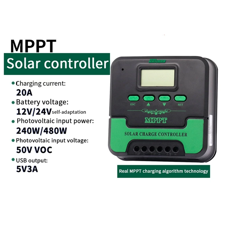 Solar Charge Controller LCD Display Auto Lead Acid Lithium Battery Charge Solar 20Amp 12V/24V MPPT