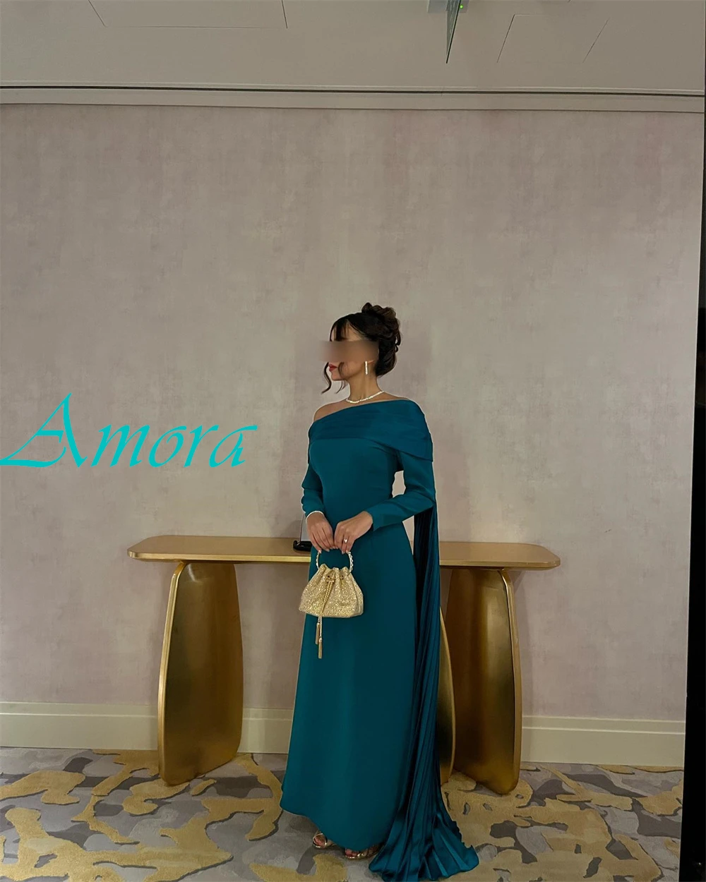 تخصيص رشيقة الساتان قارب الرقبة مساء اللباس الكلاسيكية فساتين حفلة موسيقية مزاجه طويلة الأكمام فساتين المناسبات الخاصة