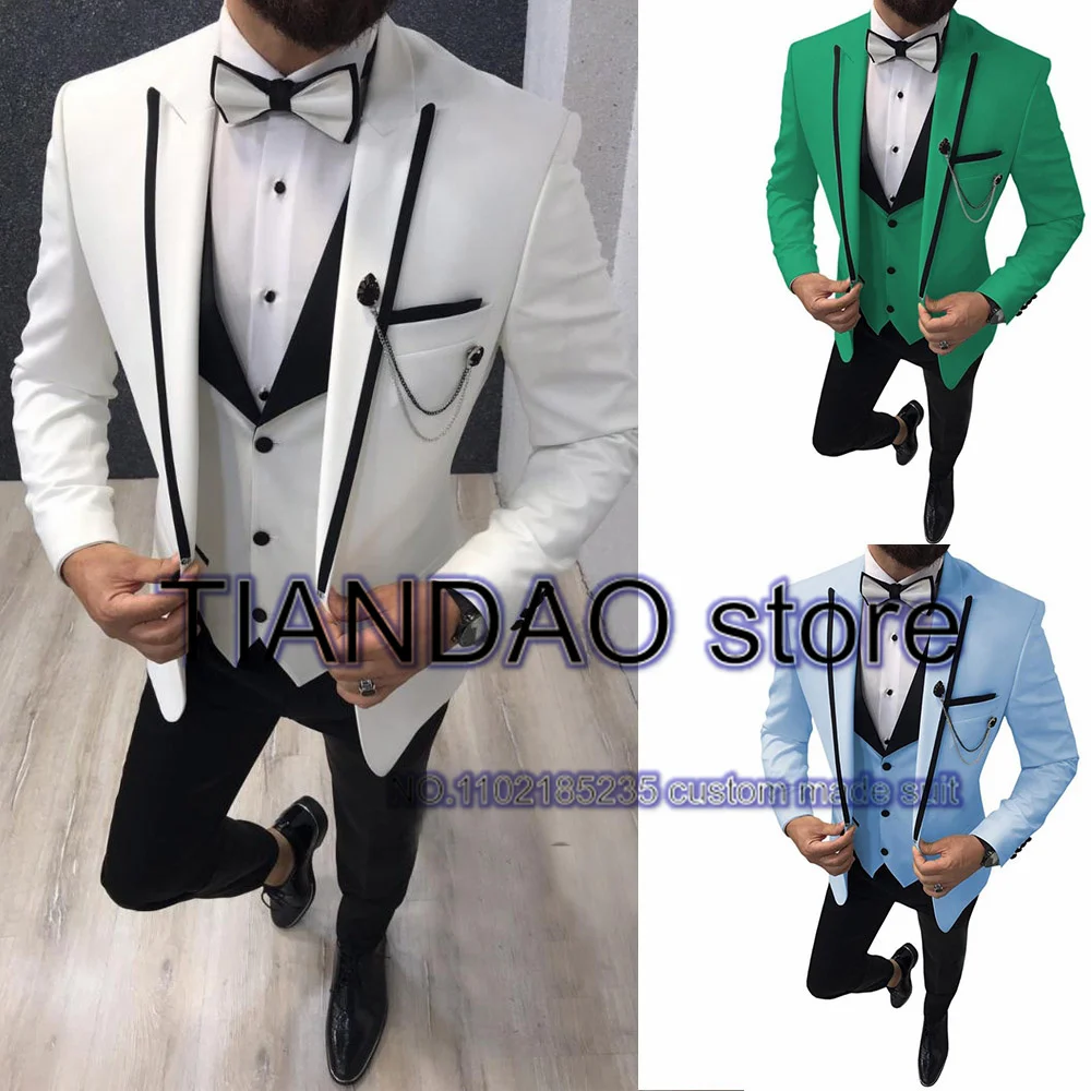 3 Piece Wedding Groom Tuxedo Men Suit Point Lapel Formal Party Blazer Pants Vest Evening Jacket Set costume homme