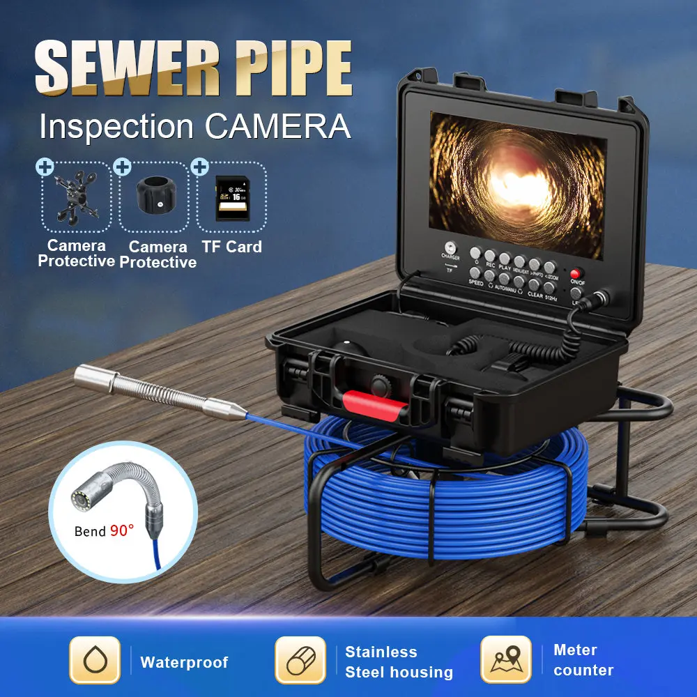 9-Zoll-DVR-Kanalinspektionskamera, Video-Endoskopkamera, Boreskopkamera mit selbstnivellierendem 512-Hz-Ortungsgerät, 20 m/30 m/50 m, IP68 wasserdicht, mit Meterzähler