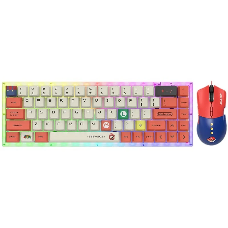 

68 keys, three-mode wireless Bluetooth 2.4G mechanical keyboard, acrylic RGB light-transmitting glass kit, hot plug.