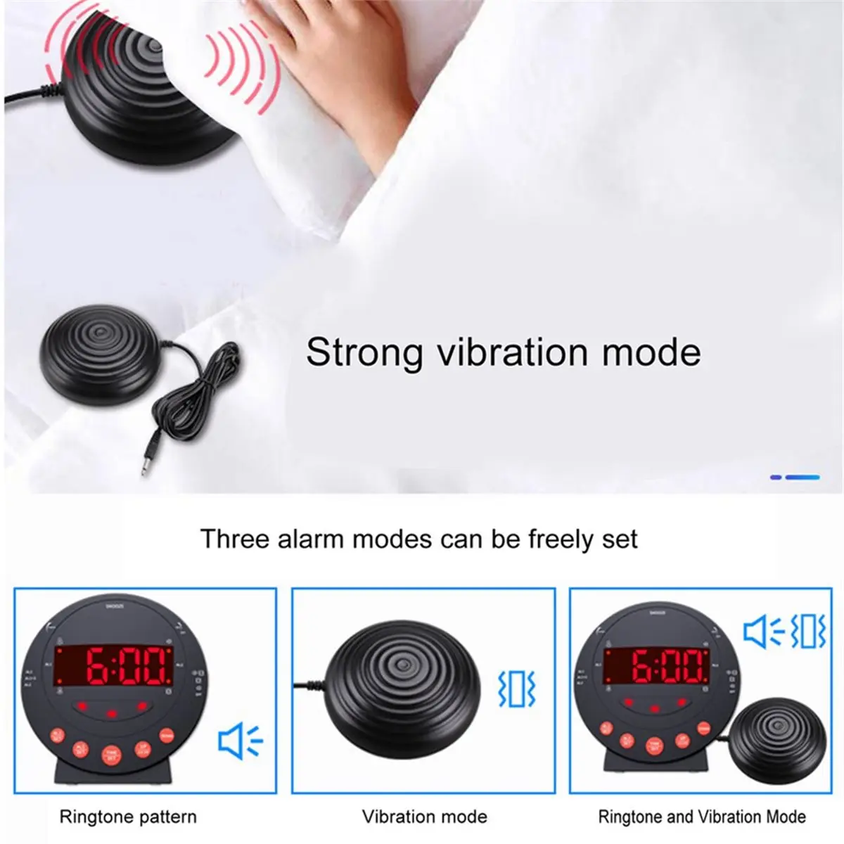 Budget-Friendly-Vibrating Alarm Clock with 110 Decibels Red Flashing Light and Super Shaker for Students and Elders