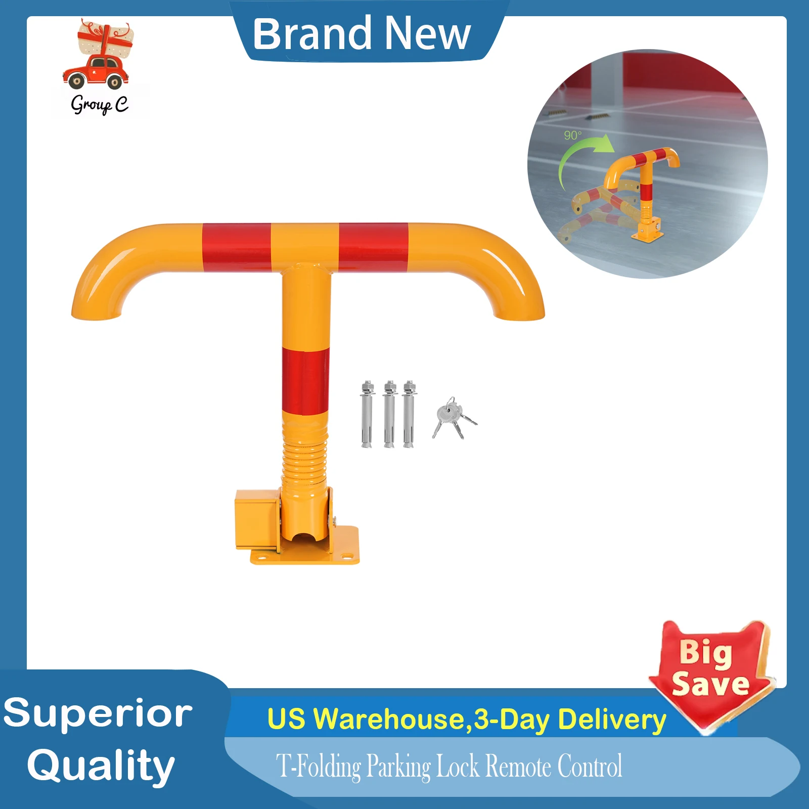 

T-Folding Parking Lock Remote Control Heavy Duty Q195 Steel Anti-Theft Vehicle Parking Barrier for Car, Truck, RV