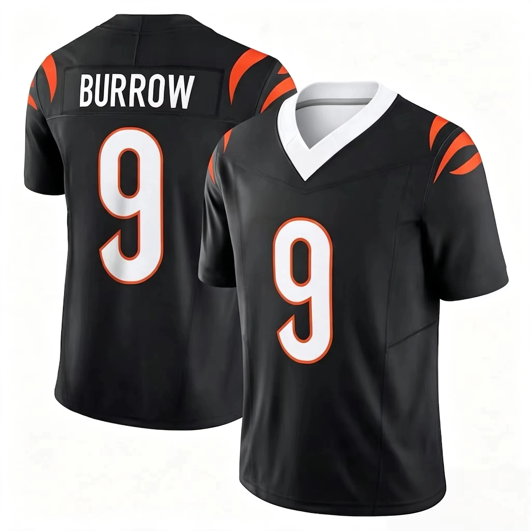 2026 New Men No.9 Joe Burrow Black Home Cincinnati Football Jersey Breathable V-Neck Jersey Fans Daily Sports Family Matching