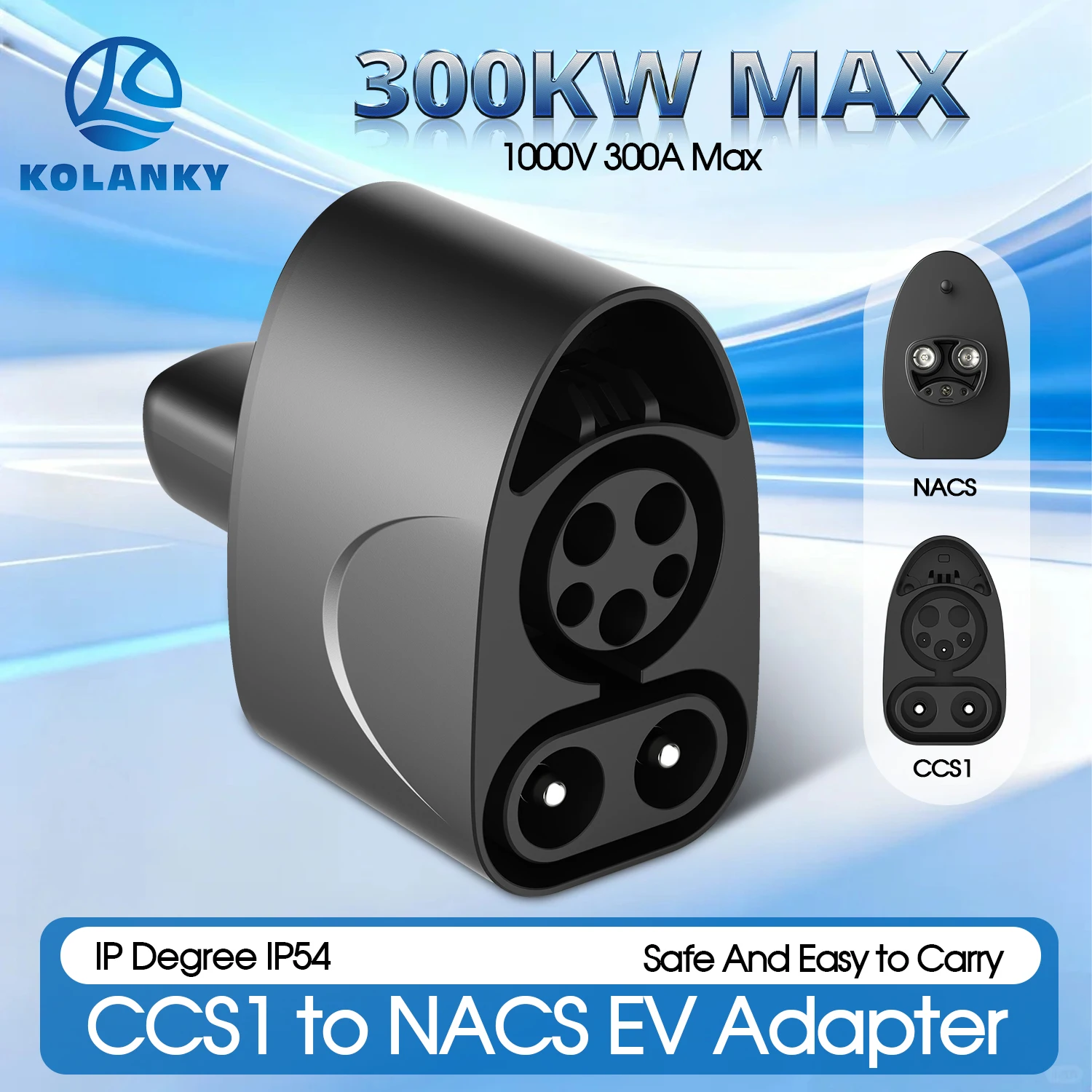 콜랑키 EV 어댑터 CCS1 - NACS 300A 최대 DC, 테슬라용 (TS-NACS 충전 포트 지원), CCS1 공용 충전소 충전 가능