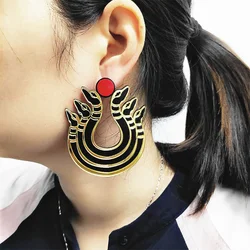 KUGUYS Hyperbole Snake Drope Earrings for Women Fashion Vintage Large Mirror Gold Color Black Acrylic Jewelry