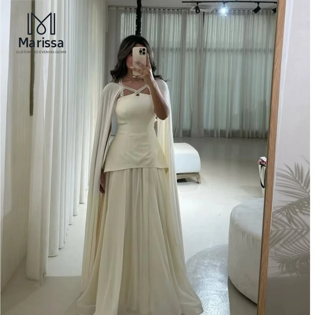 

Marissa Evening Dresses Wedding Party Dress Custom Made Cloak A Line Chiffon Off-the-shoulder White Women's Prom Dress 2025 Gown