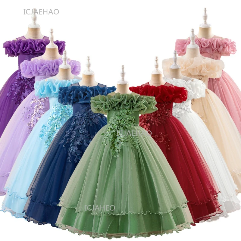

Children Girls Sequin Flower Wedding Princess Dress New Party Gown Stage Performance Pageant Formal Dresses European American