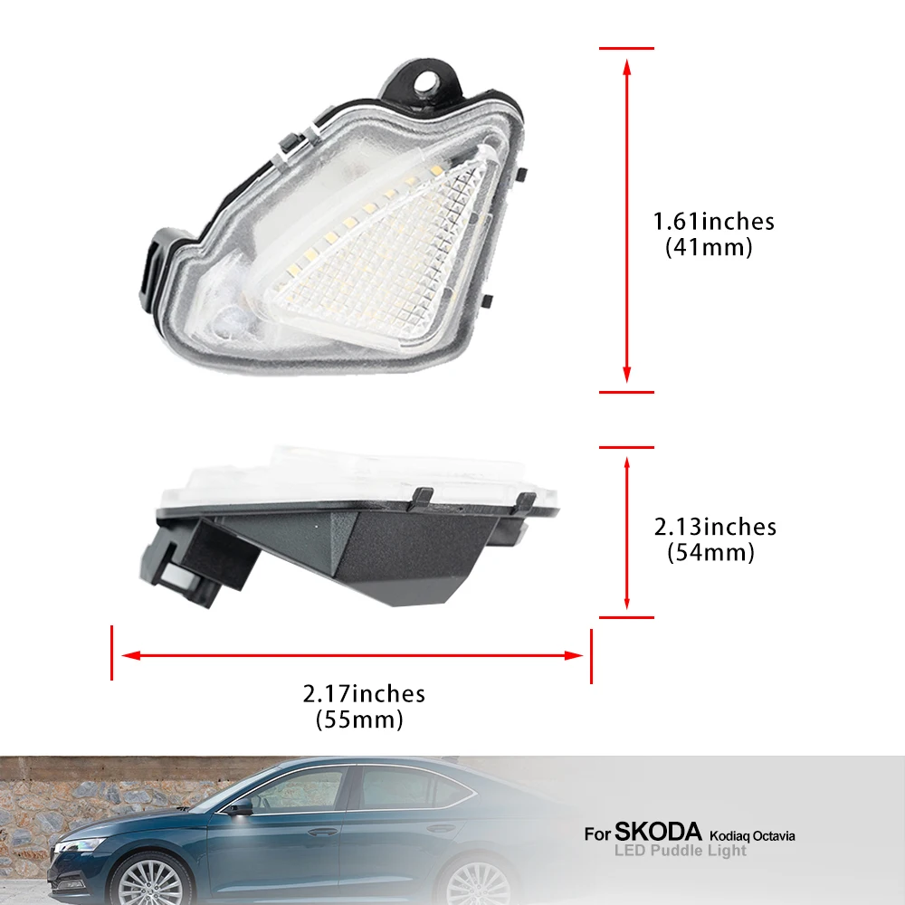 2xLED Under Side Mirror Puddle Light Courtesy Lamp for For Skoda Octavia Superb Kodiaq Karoq 2017-2021 VW T-Roc 2020 #3T0945291A