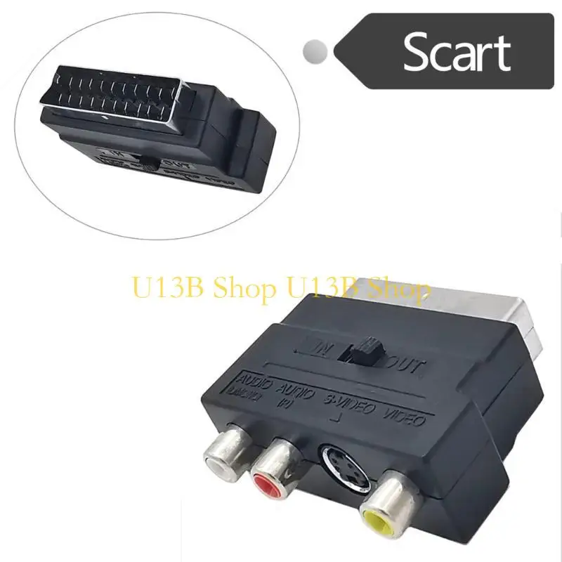 Conector enchufe del convertidor SCART U13B 21p Adaptador SCART a 3RCA con interruptores convertidor