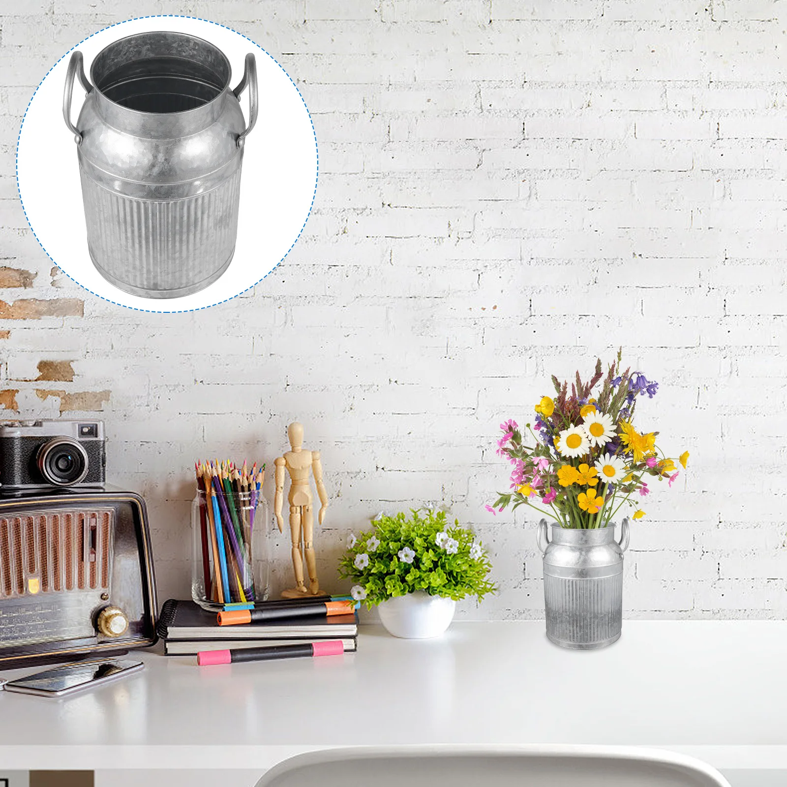 

Iron Art Retro Style Flower Bucket Vintage Decorative Flower Pot Plant Holder for Home Office Garden Vintage Vase