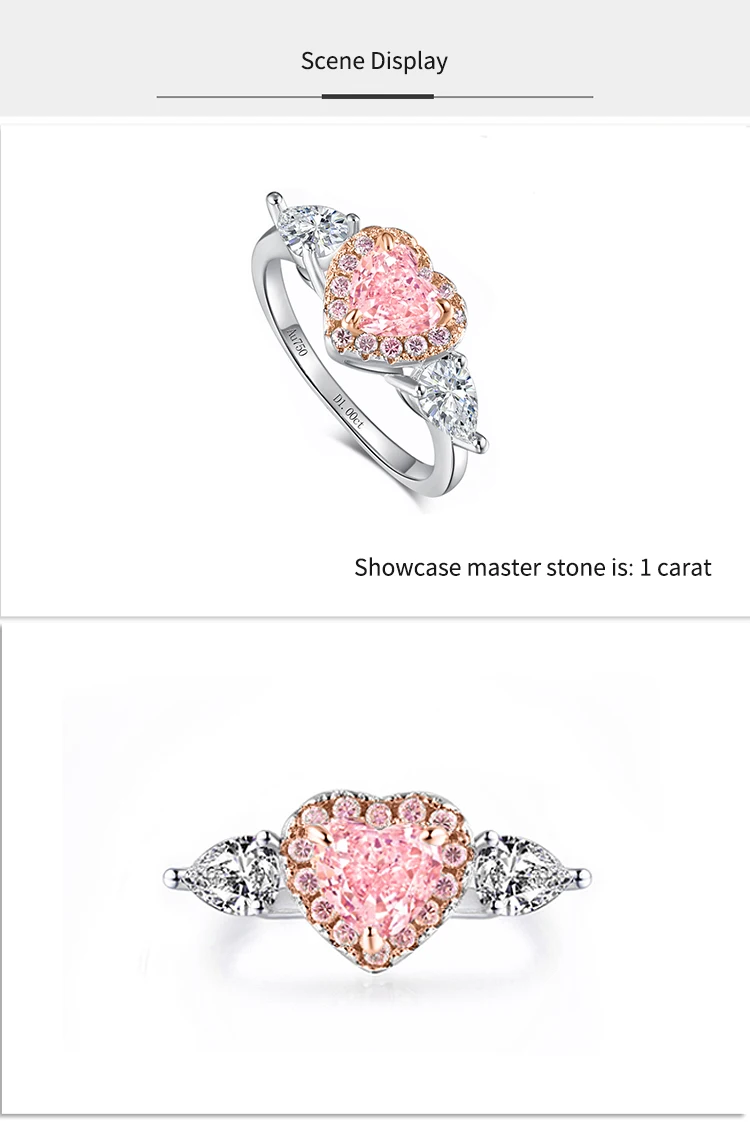 Herzförmiger rosafarbener, im Labor gezogener Diamant-Ehering aus 18 Karat Gold mit drei Lebensdauer, „Drei lebenslang versprechen“ Brautschmuck für Frauen als Geschenk – Detail 7