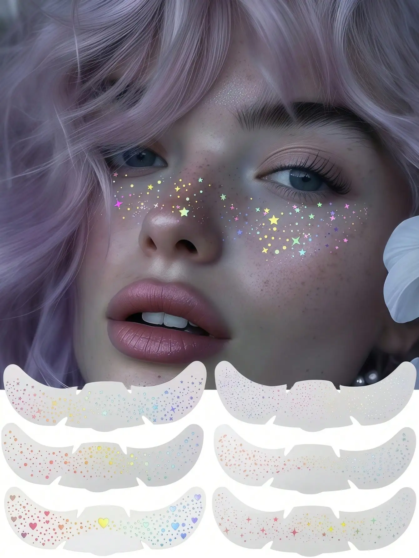 12/6pcs Glitter Freckles Face Tattoo Temporary Fake Star Freckles Stickers Makeup Patches for DIY Y2K Music Festival Makeup