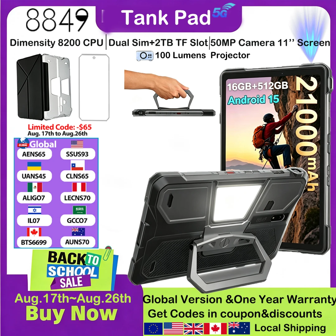 8849 TANK PAD Unihertz Robustes Tablet mit Projektor 100 Lumen 5G Android 15 512GB 21000mAh 11 Zoll Wasserdichtes Telefon-Tablet 2026