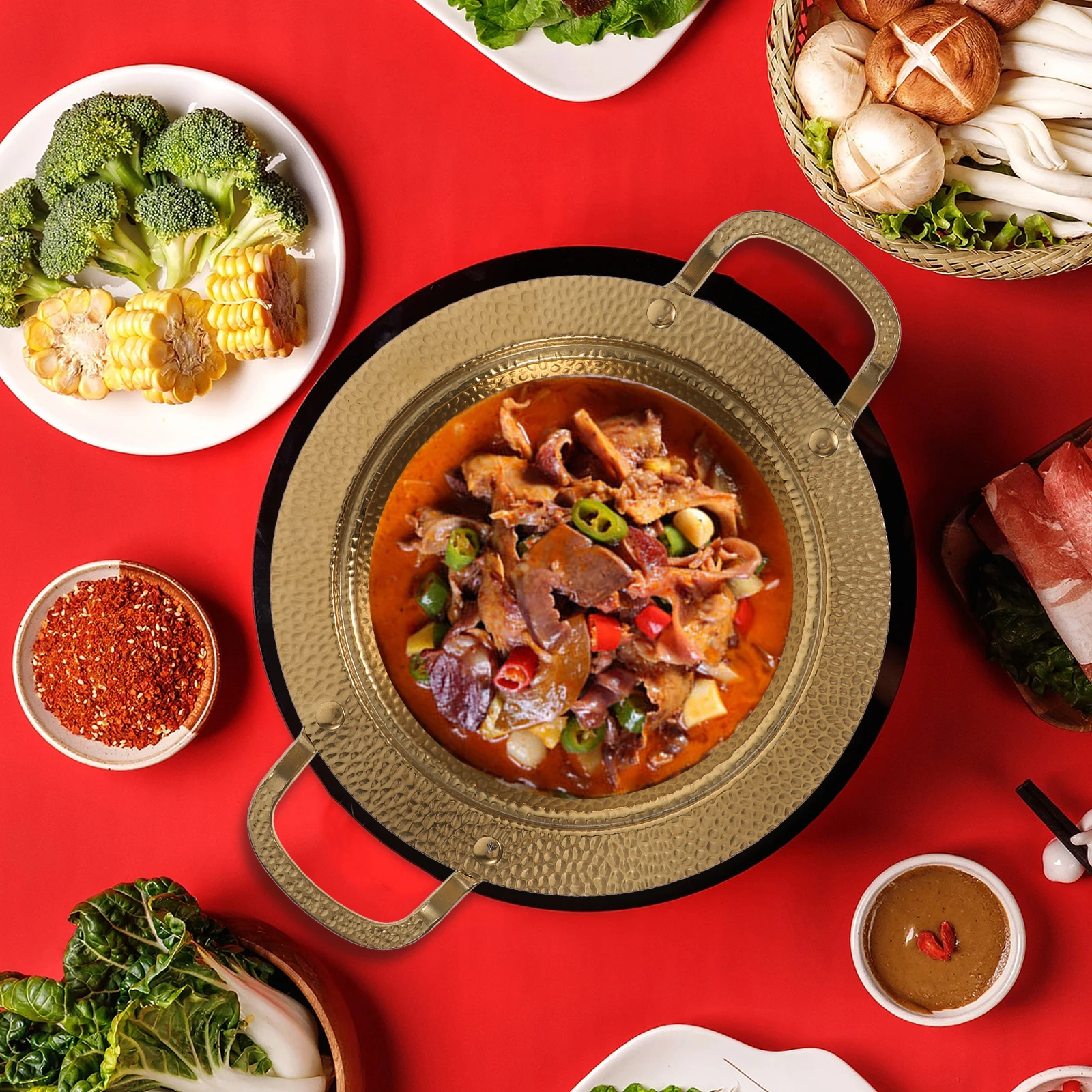 

Stainless Steel Dry Pot Golden Double Handles Hot Pot Pan Kitchen Cooking Tool Noodle Stock Ramen Pasta Korean Pots Skillets Gas