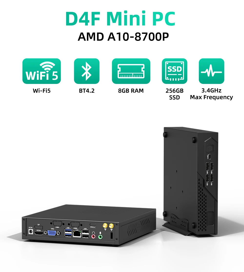 ZXIPC AMD A10-8700P/A12-9720P DDR3 Komputer Kantor PC Mini HDMI + VGA 4K @ 60Hz 512GB SSD Desktop Komputer Mini WiFi5