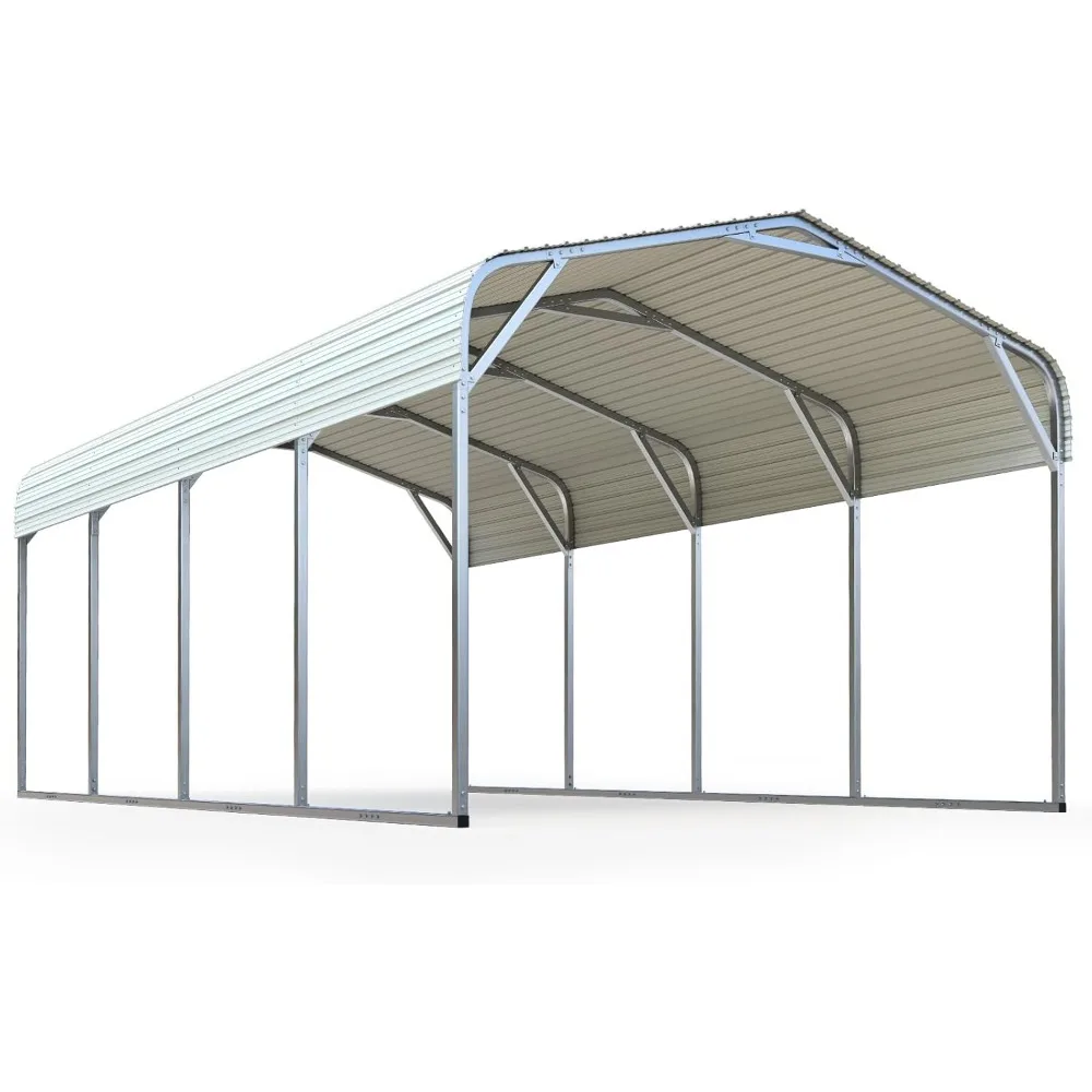 

12x20 ft Metal Roof Carport Kits Hard Top Garage Heavy Duty Steel Car Canopy, White,Reinforced Triangle Structure