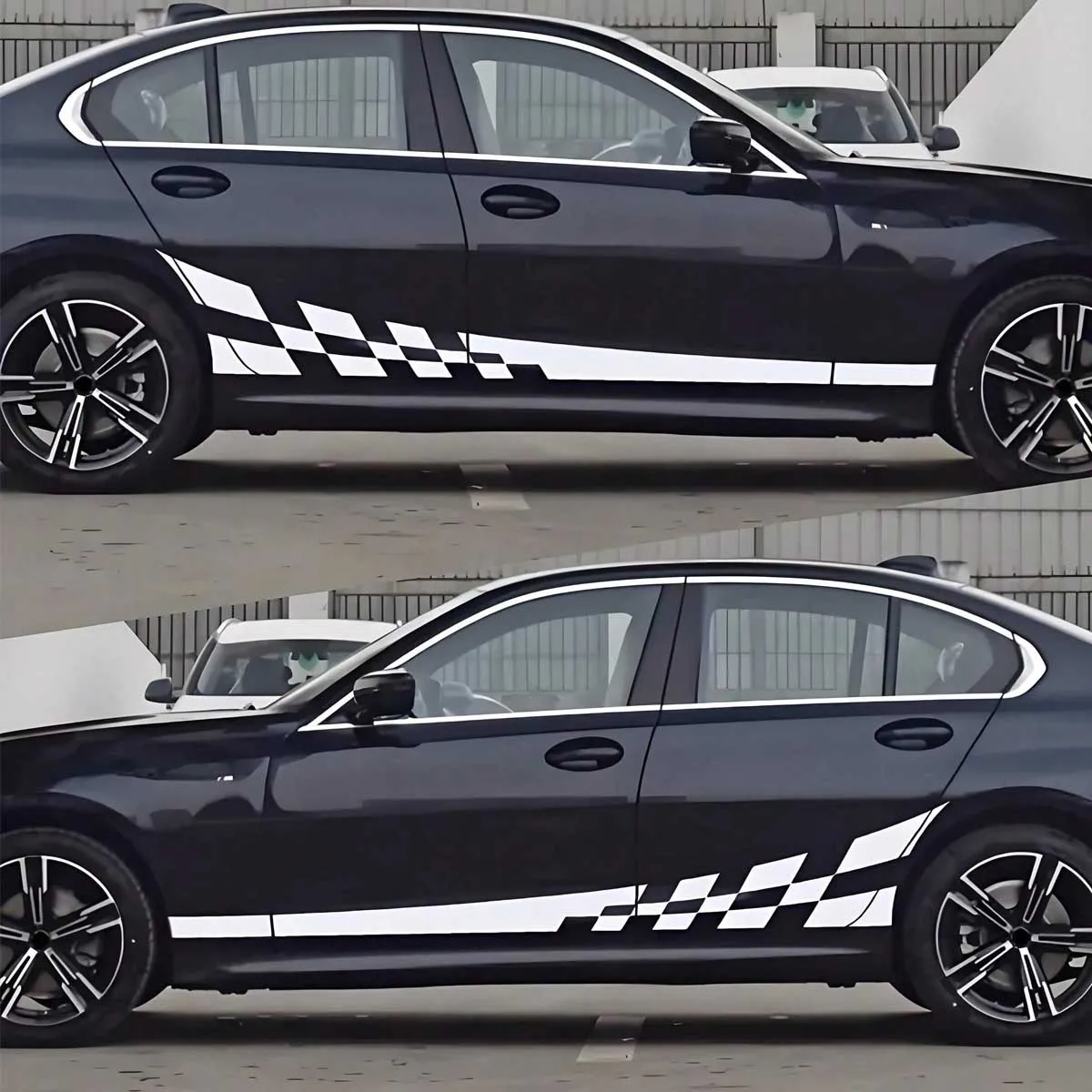 

2pcs/set of glossy plaid flag racing decals - self-adhesive, disposable vinyl stripes for side doors, bodywork, plastic, glass