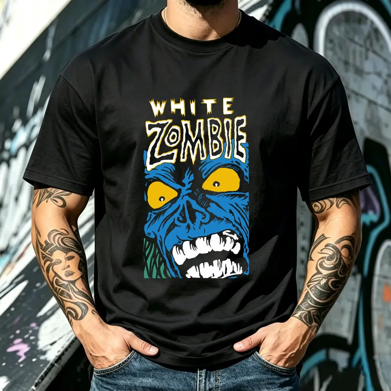 washed T Shirt WHITE ZOMBIE cd lgo BLUE MONSTER GROWL Official XXL 2X New rob vintage Washed Casual Unisex Comfortable graphic