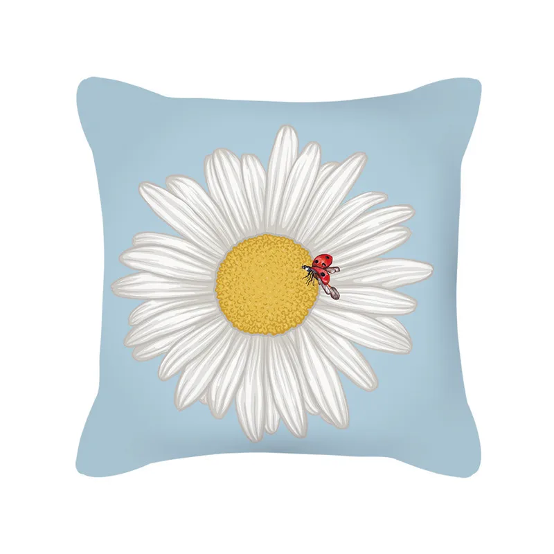 Spring Sunflower Print Pillow Case Butterfly Daisy Decoration Throw  Sofa Cushion Cover Gray Letter   45X45cm