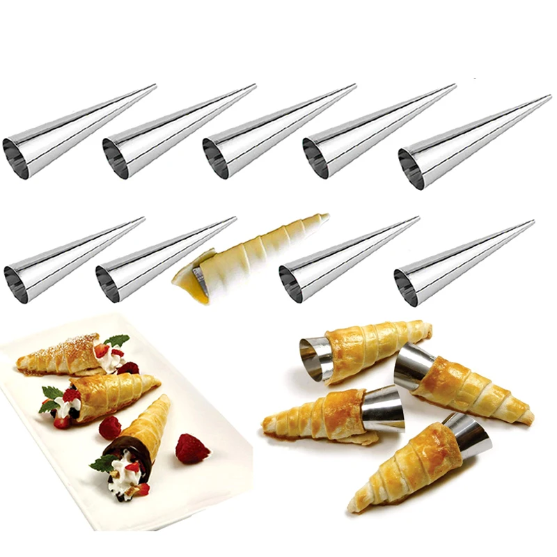 6/12/24pcs Baking Cones Stainless Steel Spiral Croissant Tubes Horn bread Pastry making Cake Mold Cookie Dessert Baking Tool ZXH