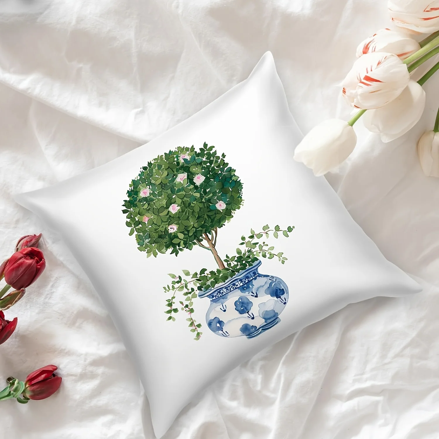 Charming Topiary Tree Linen Pillow Cover, Stylish Home Décor & Unique Gift Idea for Interior Design Lovers