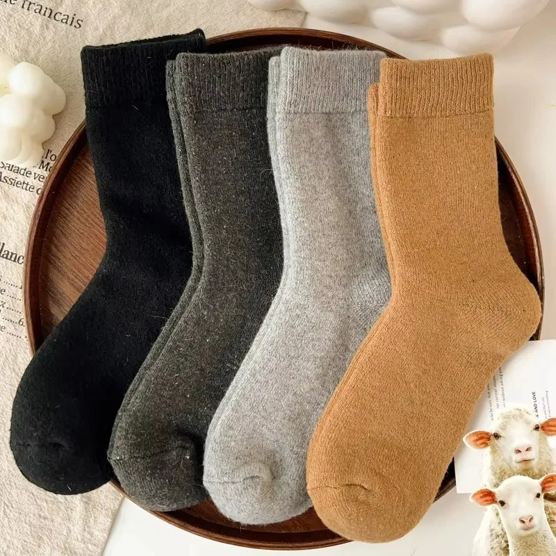 Winter Wool Men Socks Warmer Thicken High Quality Solid Color Mid Tube Sock Cold-resistant Soft Casual Extra Thick Cashmere Sock