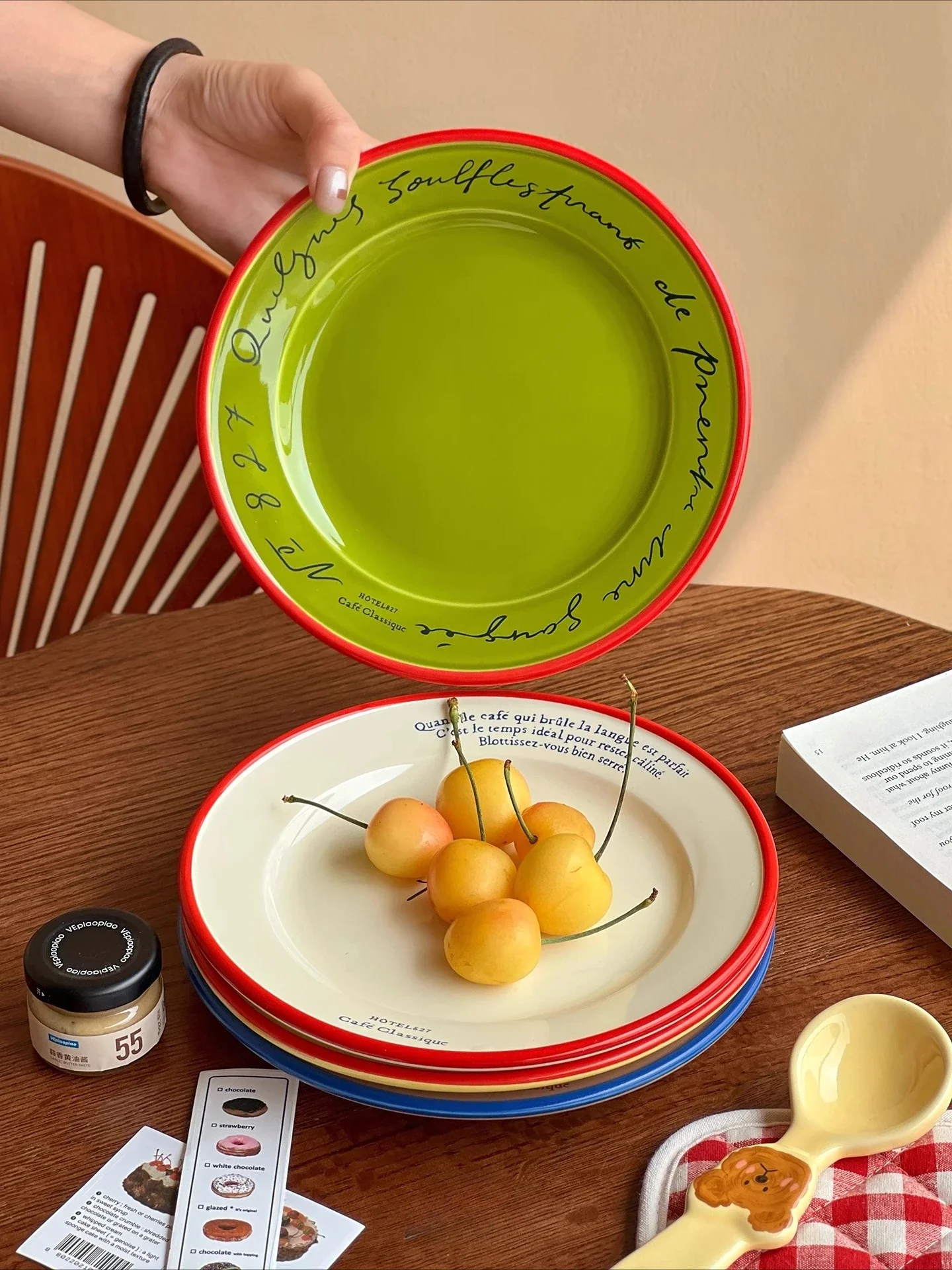 8inch Alphabet Disk Ceramic Plates Coffee Shop Desserts Cake Pan Breakfast Dinner Beef Steak Contrast Color Porcelain Plate