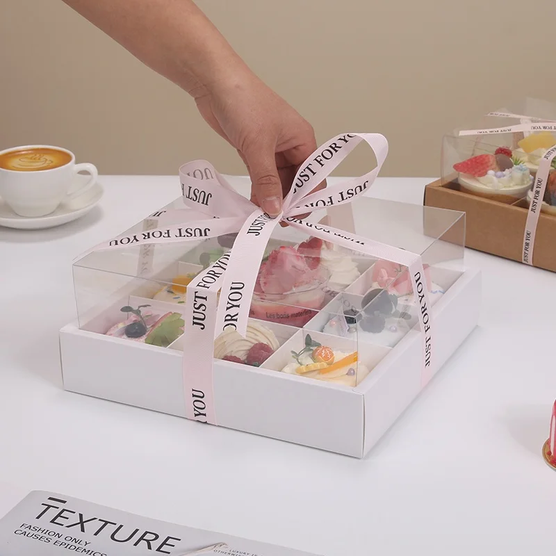 

Прозрачная коробка для детали, упакованная в бумажных стаканчиках, девять ядер, коробка для пикника на большой высоте для 2-х выпечки и кексов