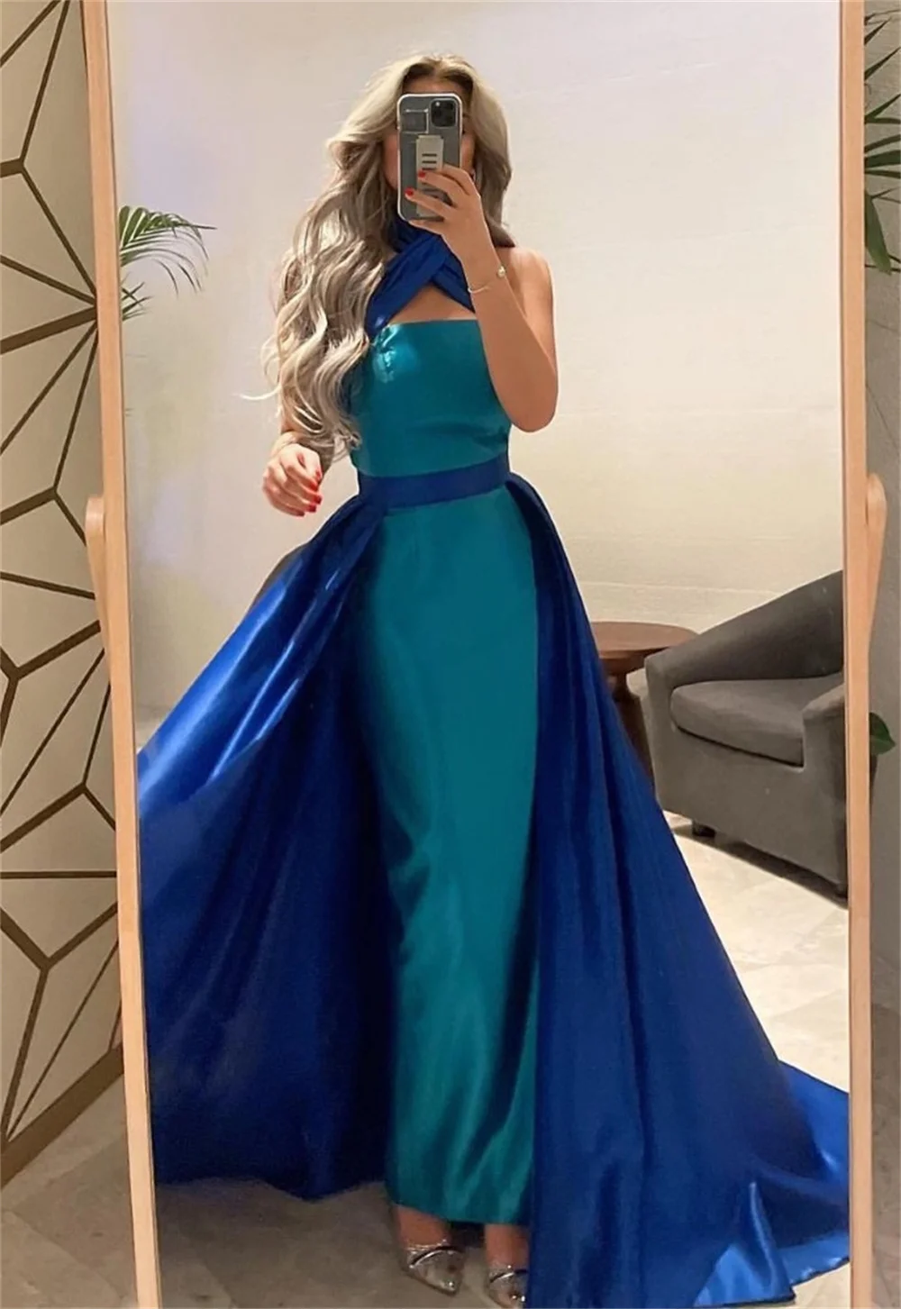 Tafetá Evening Prom Dress, Elegante vestido de baile Halter, Vestido aberto para trás, Traje noturno para ocasião