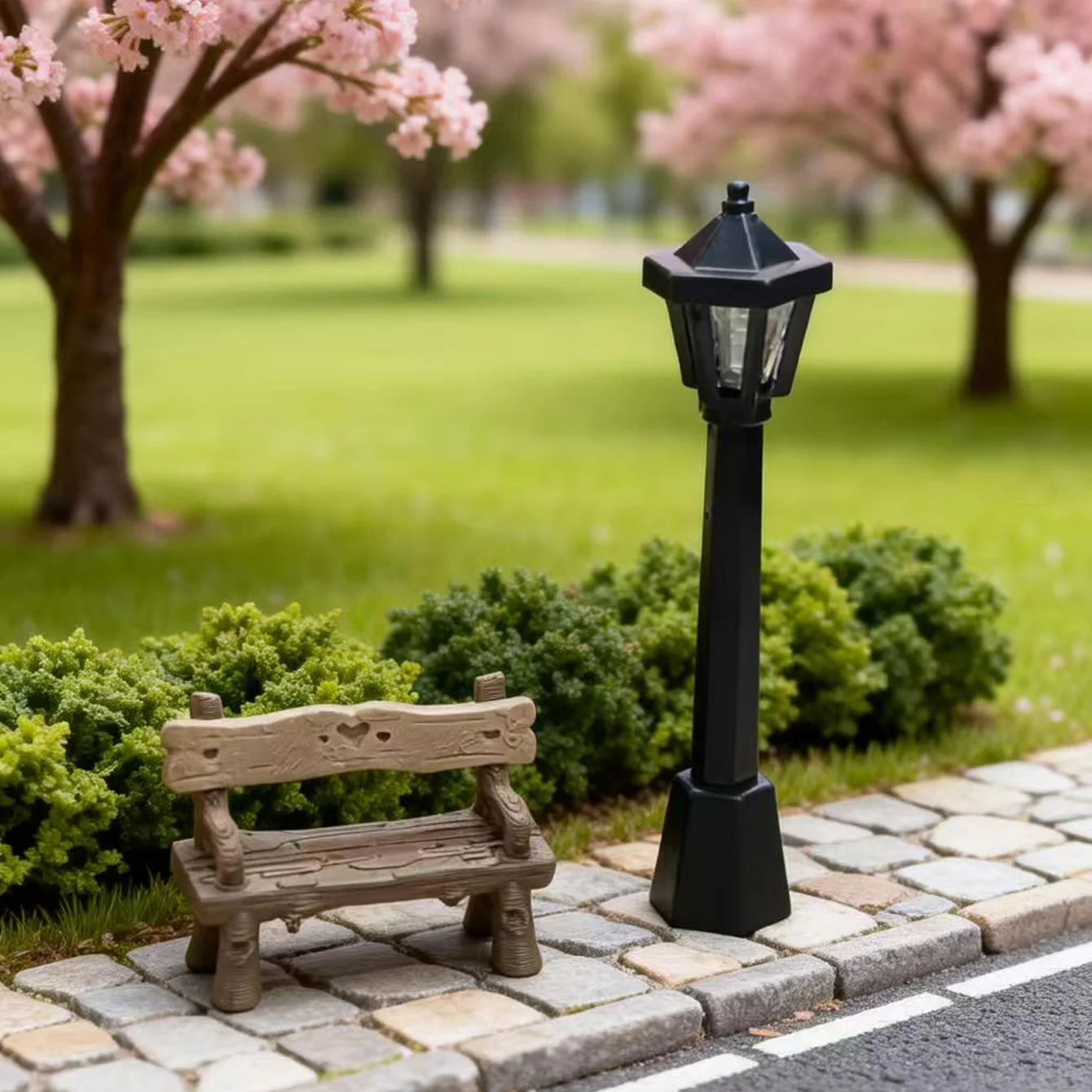 2 pcs Miniature model park street lamp bench, dollhouse scen