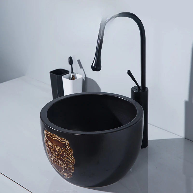 

Black countertop basin splash-proof, bubble-proof, footbath, washbasin, single basin, small-sized circular washbasin, deepening